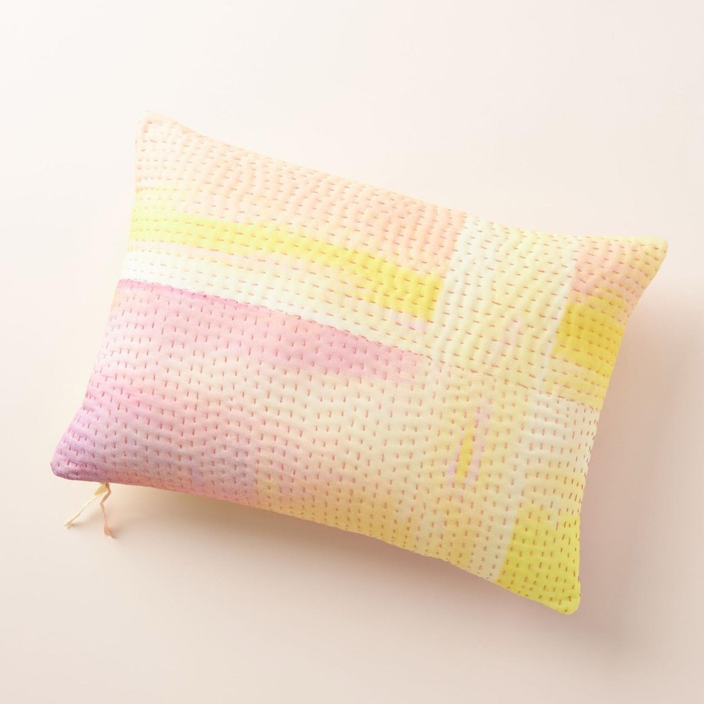 Anthropologie Pastel Pink and Yellow Hand-Stitched Accent Pillow Cover